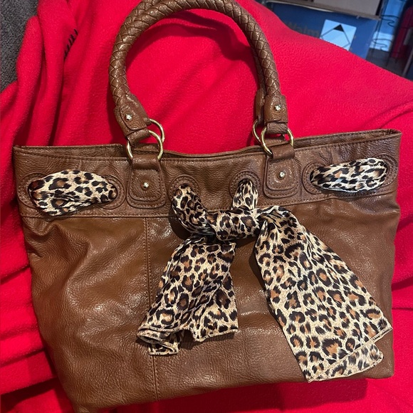 Aldo Handbags - Aldo Brown Leather Tote with Leopard Print Scarf NWOT
